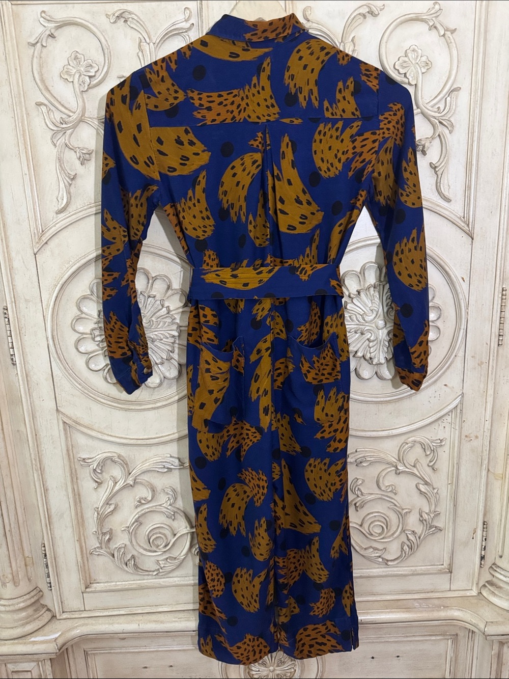 Farm Rio Banana Blue & Brown Printed Jumpsuit with Tie Waist Size Small - Picture 12 of 16